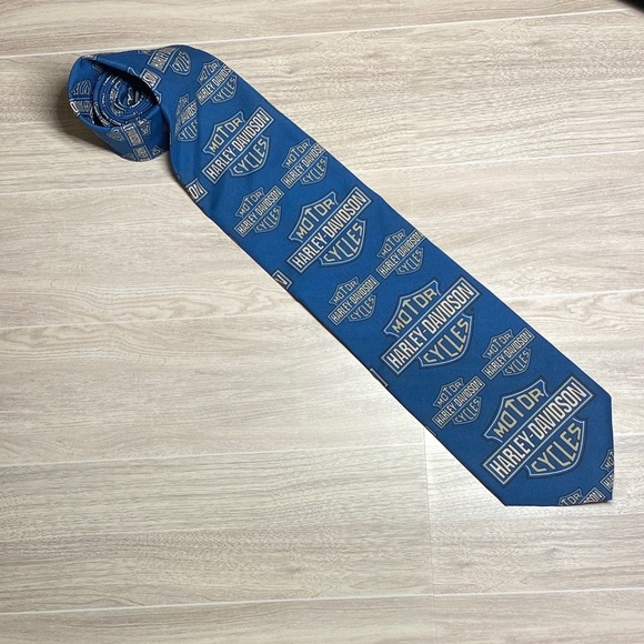 Vintage 1996 Harley-Davidson Classic Logo Blue Tie - Picture 1 of 16